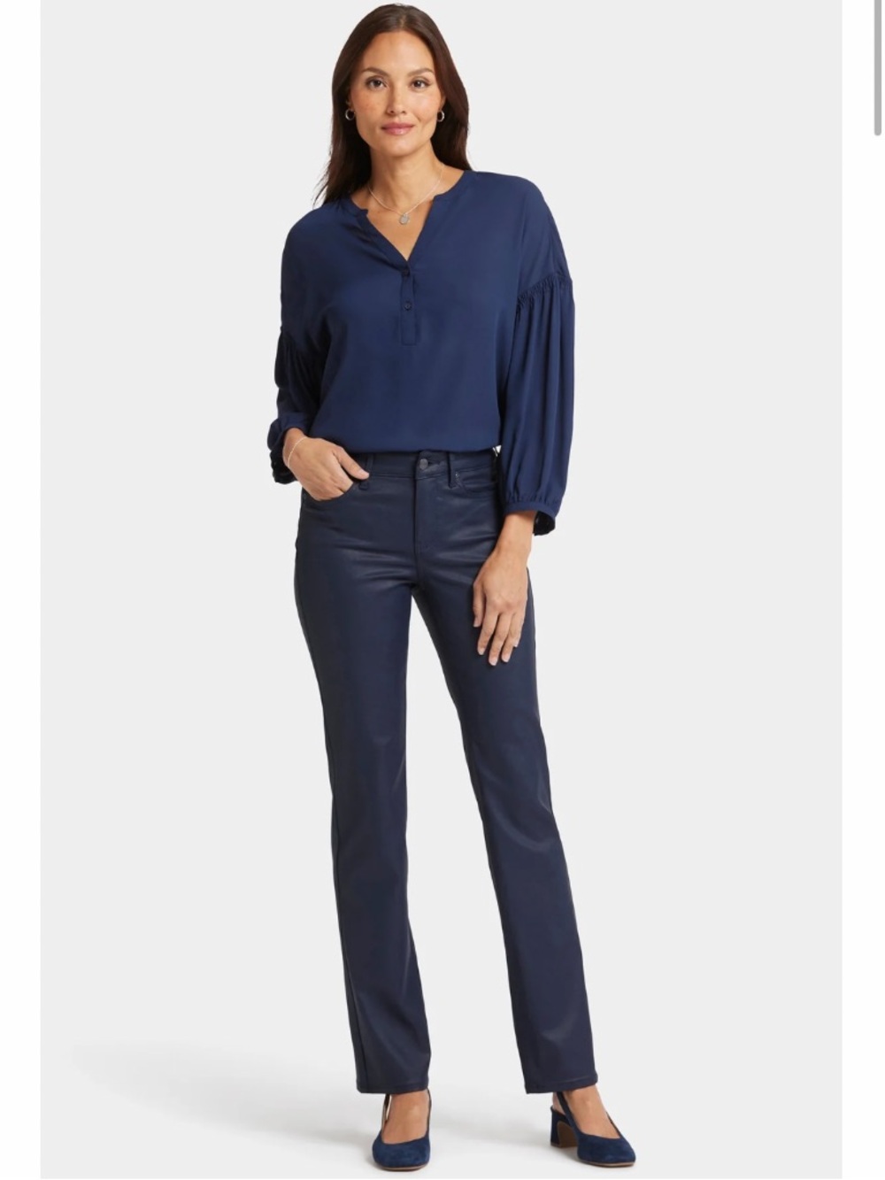 NYDJ Marilyn Straight Jeans NWT Coated Starless Sky Size 10 Lift Tuck Sculpting
